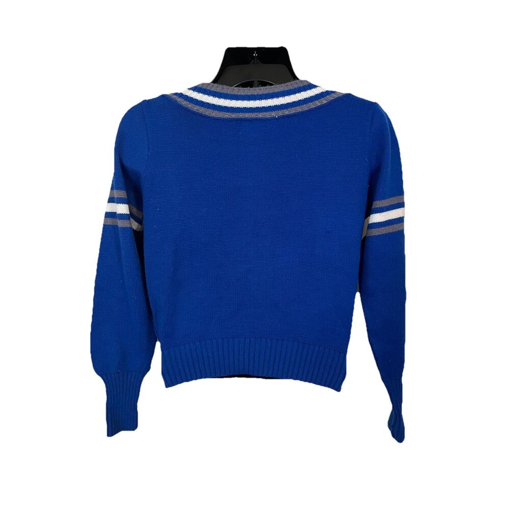VTG 80s-90s Varsity Sweater Royal Blue White Cheer Tennis Cotton Preppy Academia - Picture 4 of 5